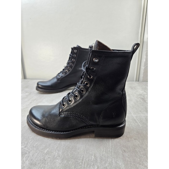 Frye Shoes - Frye Veronica Combat Ankle Boots 6.5 Black Leather Lace Up Moto Military Booties